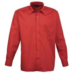 Premier Mens Long Sleeve Formal Plain Work Poplin Shirt / Red